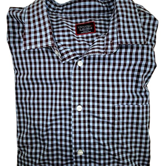 UNTUCKit Mens XX-Large Mclaren WF Brown Blue Plaid Button down Shirt - Picture 1 of 5